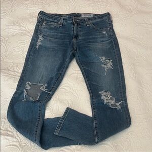 AG Adriano Goldschmied Blue Distressed Super Skinny Jeans